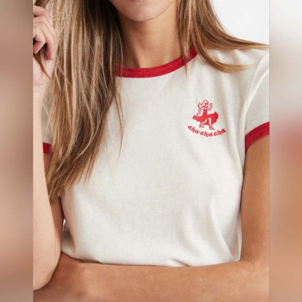 Marine Layer Cha Cha Cha Tee Size Medium Cream/ Red NWT